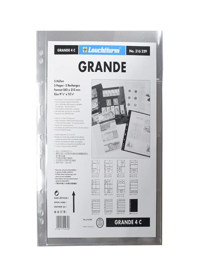 Leuchtturm Lighthouse Grande Plastic Pocket Sheet with 4 Horizontal Stripes for Currency Notes Collection - Clear | 242 x 312 mm | Pack of 5 - Image 2